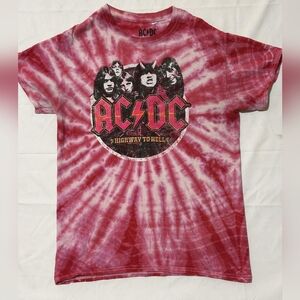 AC/DC Highway to Hell Tie-Dye Tee Sz S P2P 19–24 Women's L Small Hole in Collar